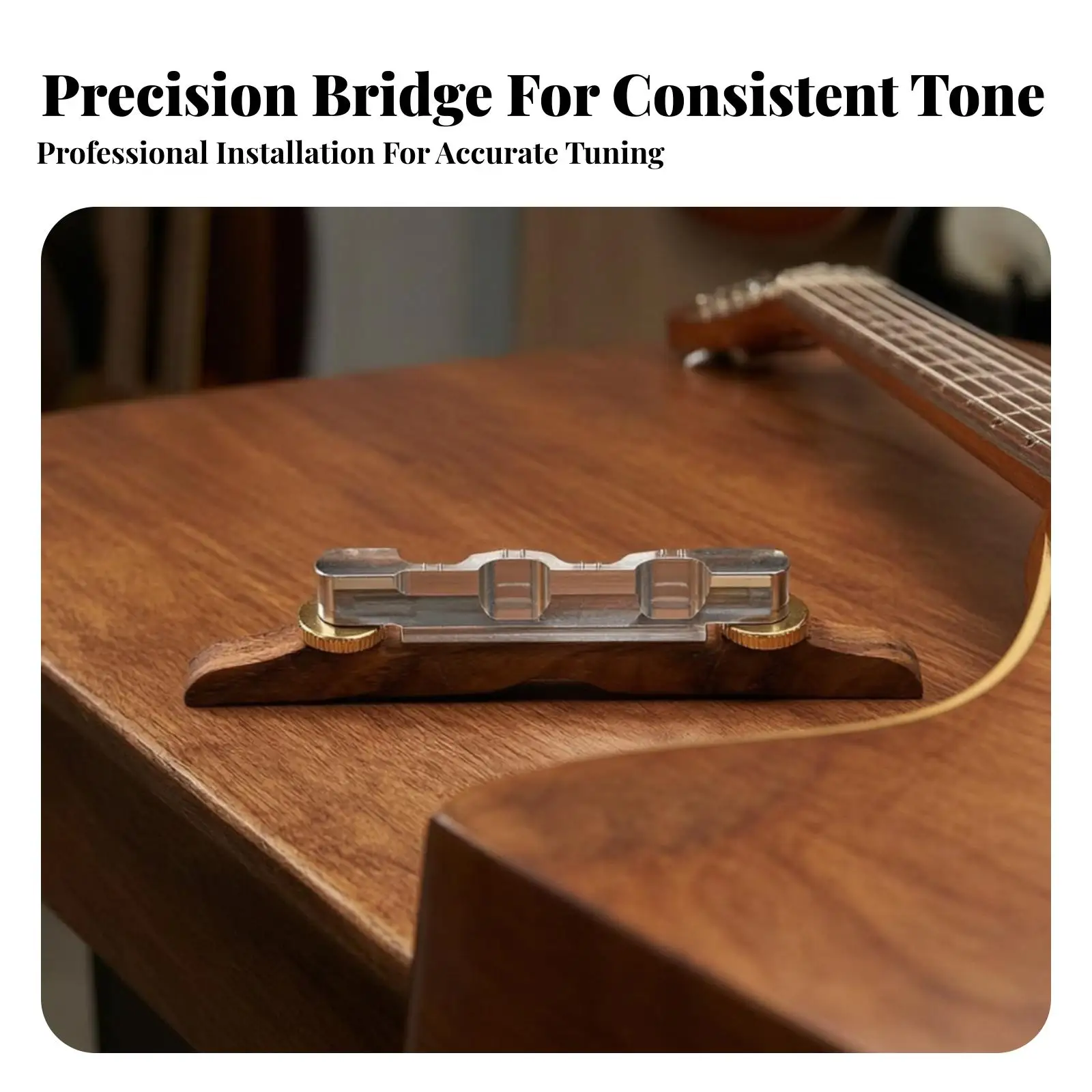 Wooden Guitar Bridge with Silver Metal Saddle for Guitar Strings Support and Intonation Control