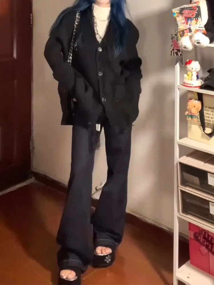 

American Retro Low Waist Wide Leg Jeans Women's Spring Autumn Loose Drapey Tall Extended Length Wide Leg Pants