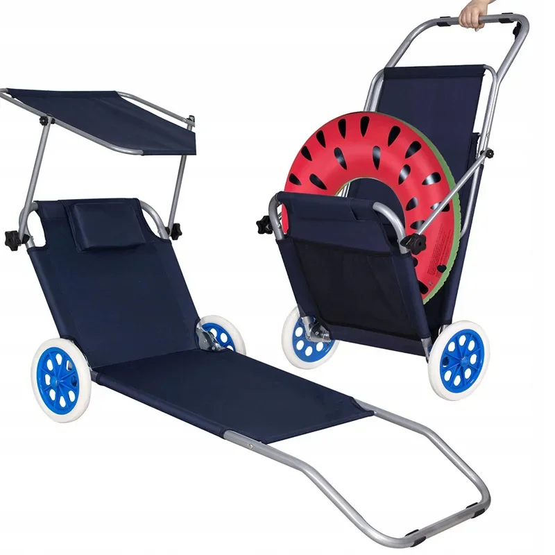 Mountain camping Easy storage with wheels, beach bed Outdoor folding sun protection Leisure beach chair