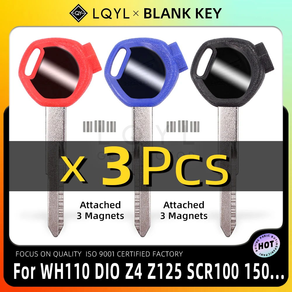 3Pcs Motorcycle Key Uncut Blank Replacement Keys For HONDA scooter A magnet Anti-theft lock keys Zoomer DIO Z4 Z125 SCR100 WH110