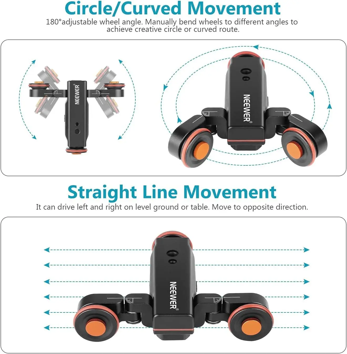 Imagem -06 - Neewer-wireless Motorizado Elétrico Track Rail Slider Carro Dolly para Câmera Dslr Filmadora Gopro Iphone Rodas Velocidades