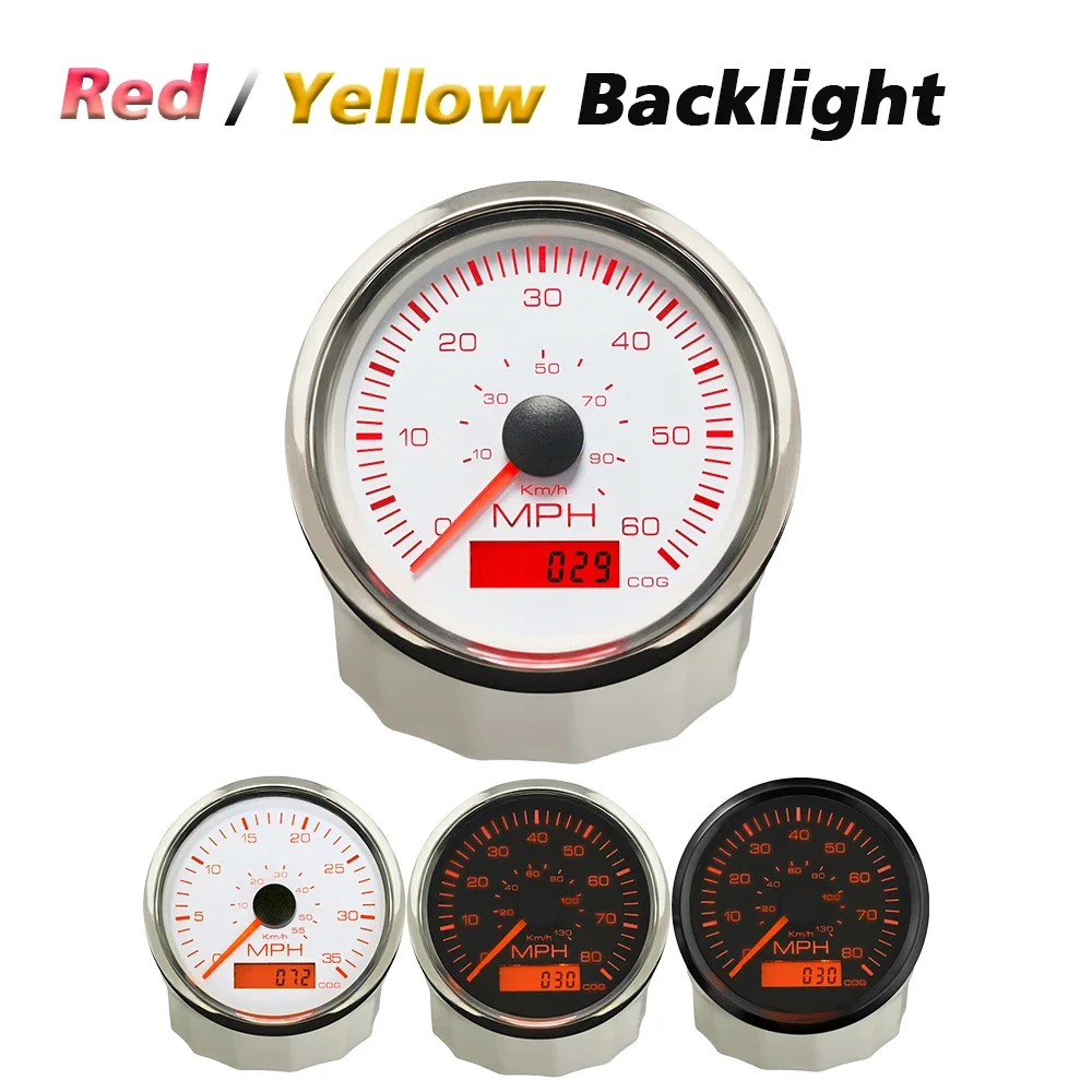 Waterproof Van Car Boat 85mm 0-35MPH 0-60MPH 0-80MPH GPS Speedometer Drive Direction with Red Yellow Backlight GPS Antenna