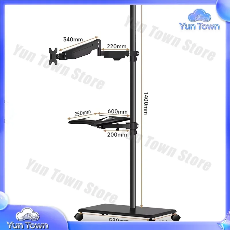 Monitor Floor to Ceiling Bracket for Adjustable Height Lifting Desk with Keyboard Tray Screen Rotating Telescopic Cantilever