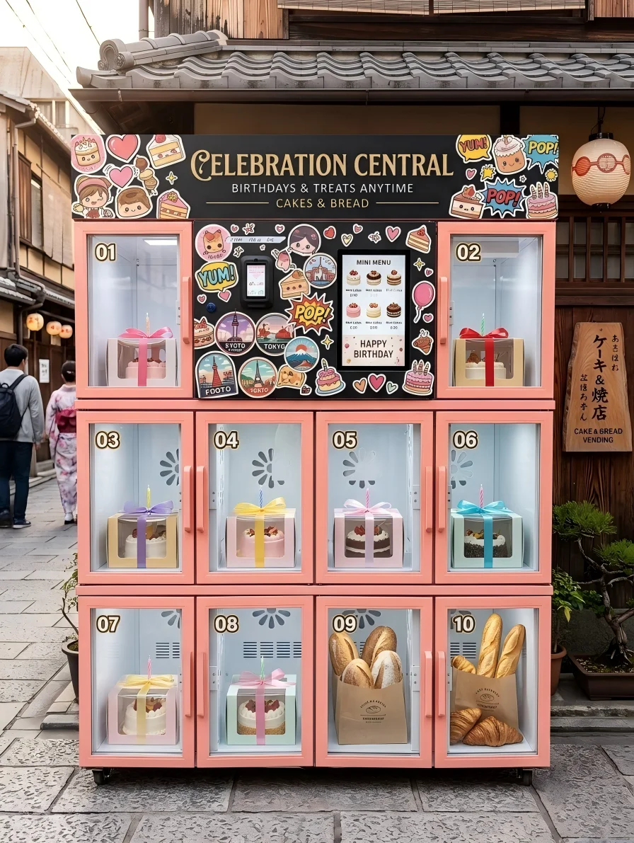 Automatic Refrigerated Cupcake Cake Vending Machine with Touch Screen Fresh Food Dessert Bread Vending Machine