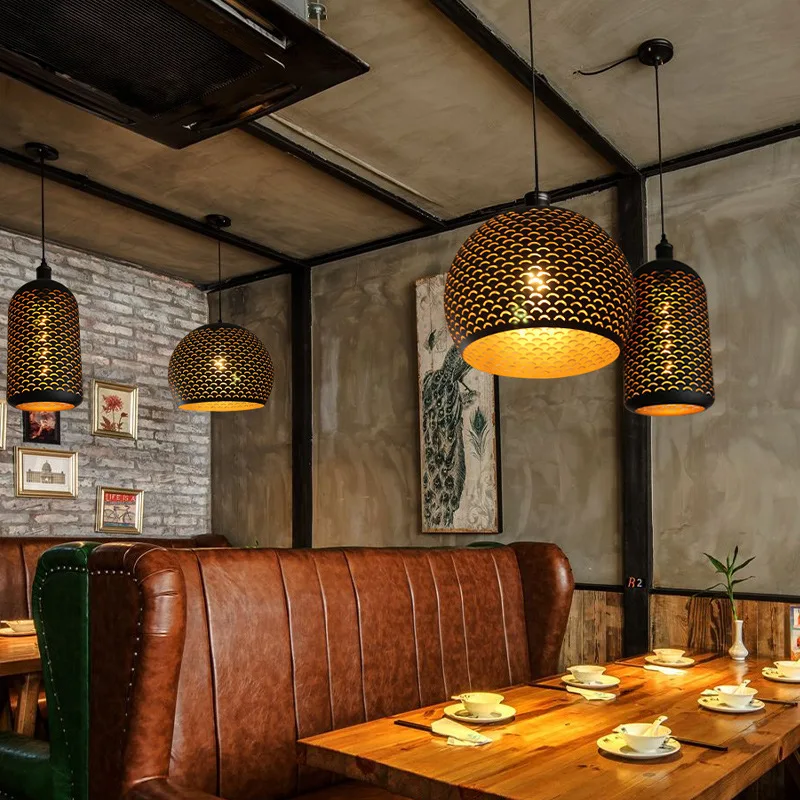 

Vintage Pendant Lamp Industrial Wind Black Iron Loft Nordic Porous Retro Chandelier Bar Cafe Restaurant Ceiling Hanging Lights
