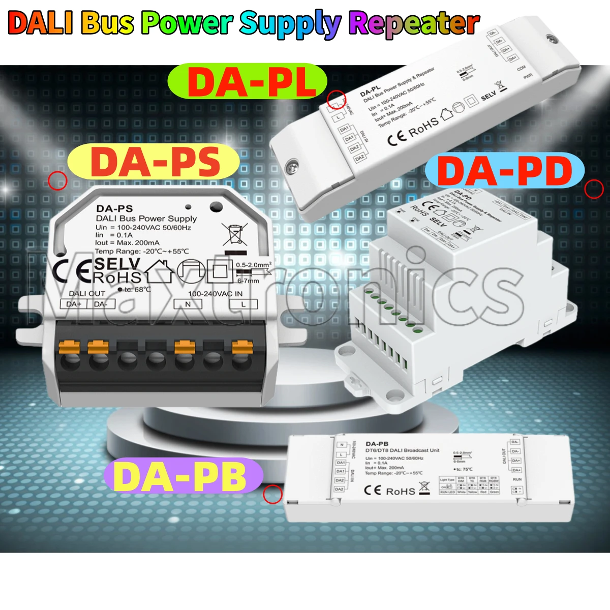 200mA DALI Bus Power Supply Repeater DA-PL DA-PD DA-PS Skydance 100-240V AC DALI Bus Power Supply Broadcast Unit DA-PB (DT6/DT8)