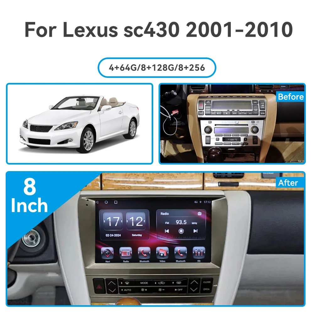 Android 14 8-256GB Car Stereo Multimedia DVD Player For Lexus SC430 2001 2002 2003 2004 -2010 Car Radio GPS Navigation Head Unit