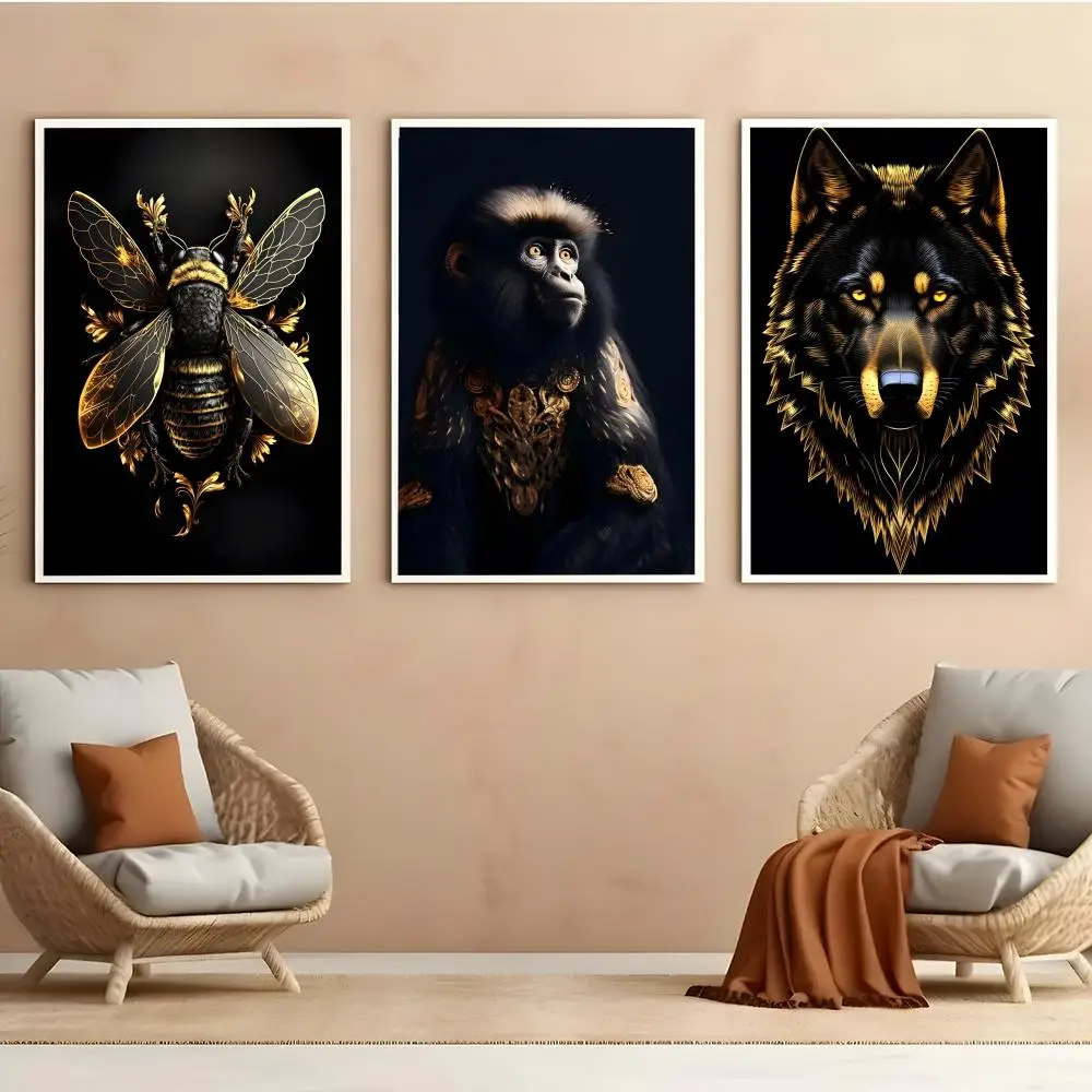 Black Gold Eagle Lion Poster Durable HD PVC Wall Art - Waterproof Soundproof For Home Office Bar