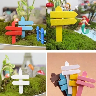 10PCS Wood Mini Colorful Road Sign Fairy Garden Home House Ornaments Miniatures Craft Micro Landscape Mini DIY Decor