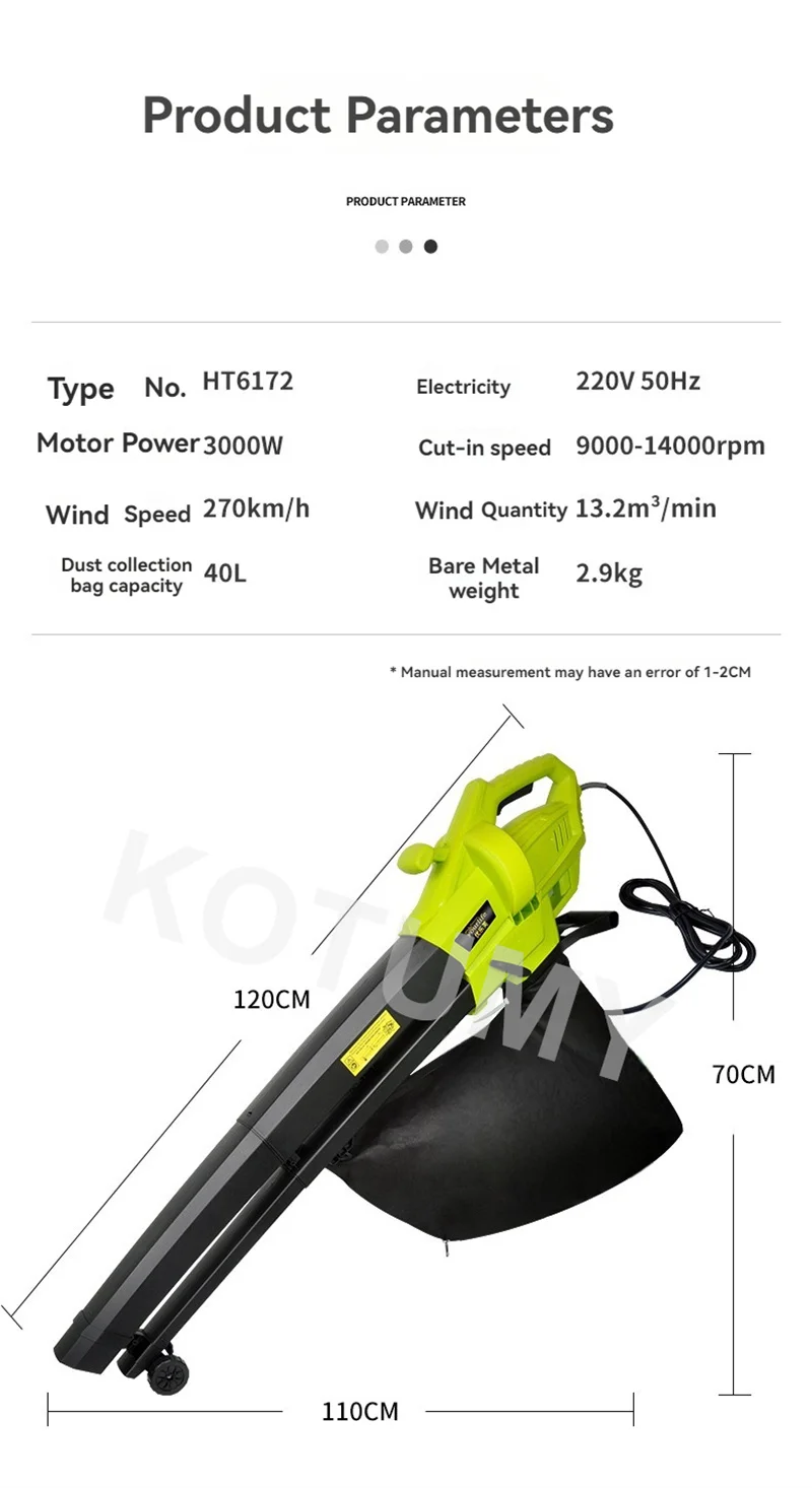 3000 واط الكهربائية تهب الأنظف 3 في 1 فراغ مجمع الغبار/آلة منفاخ حديقة ورقة جمع التقطيع تهب الأنظف