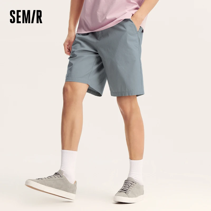 Semir-Pantalones informales de longitud media para hombre, Shorts holgados de pierna recta de cinco pulgadas, Color sólido con cordón, novedad de