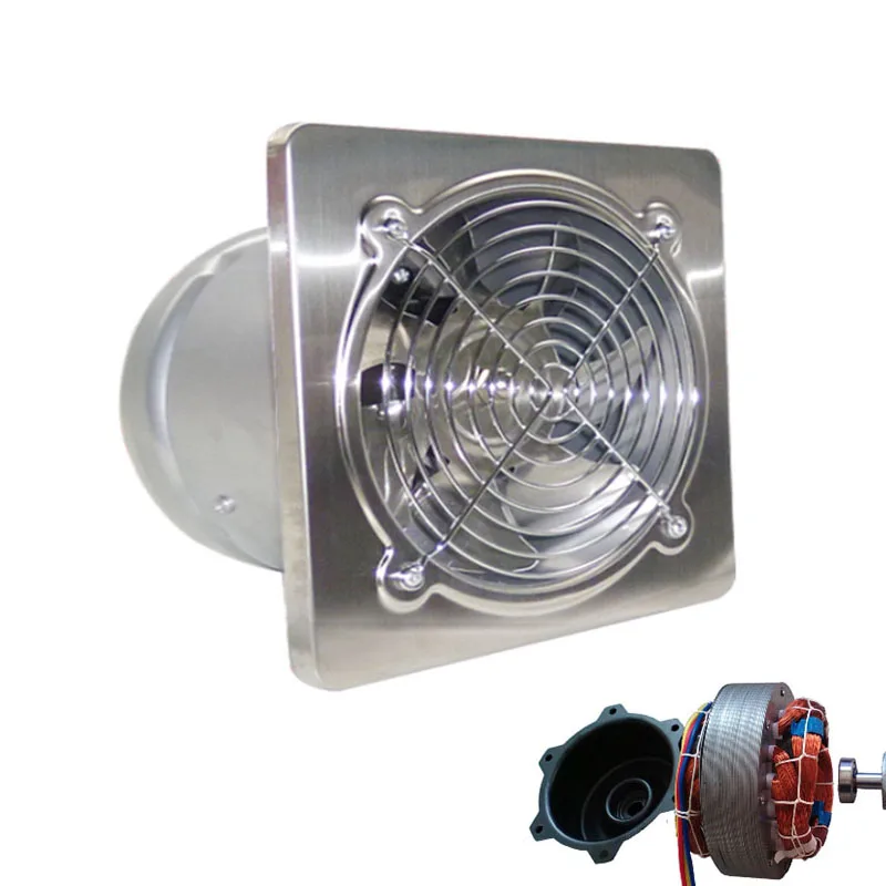 10 Inch Stainless Steel Pipe Exhaust Fan Booster 6'' Toilet Kitchen Hanging Wall Window Duct Fan Air Ventilator Extractor Blower