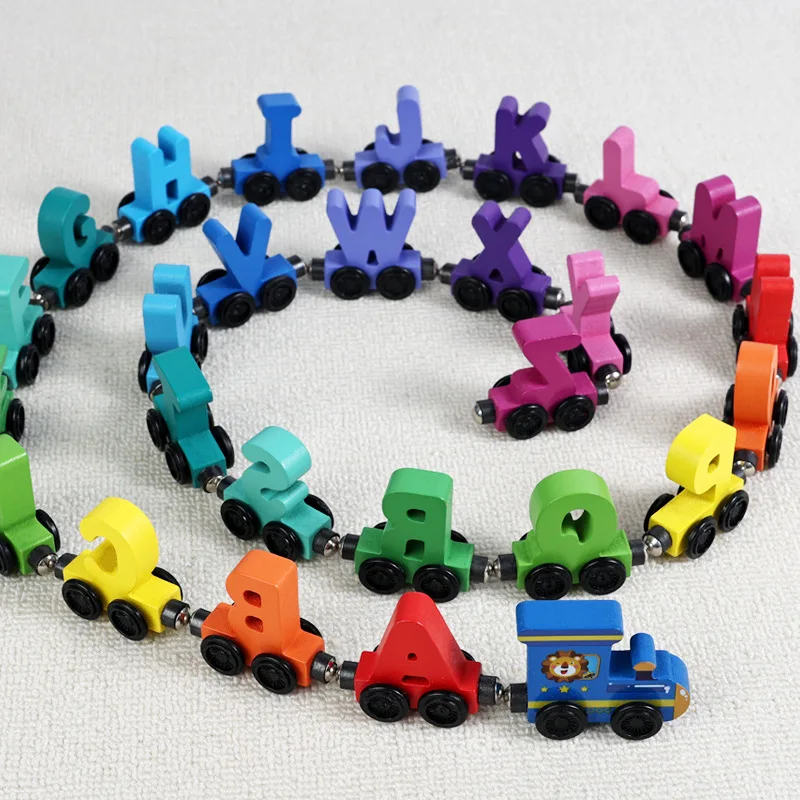 Children'S Wooden Magnetic Color Digital Letters Fruit Train Baby Color Digital Cognitive Track Assembled Toys Small Toys