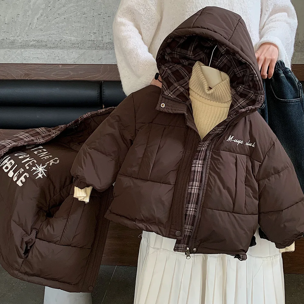 

UNITIM/парки для маленьких мальчиков от 3 до 9 лет, двусторонние клетчатые толстые теплые пуховики для маленьких мальчиков, зимняя японская детская верхняя одежда для мальчиков