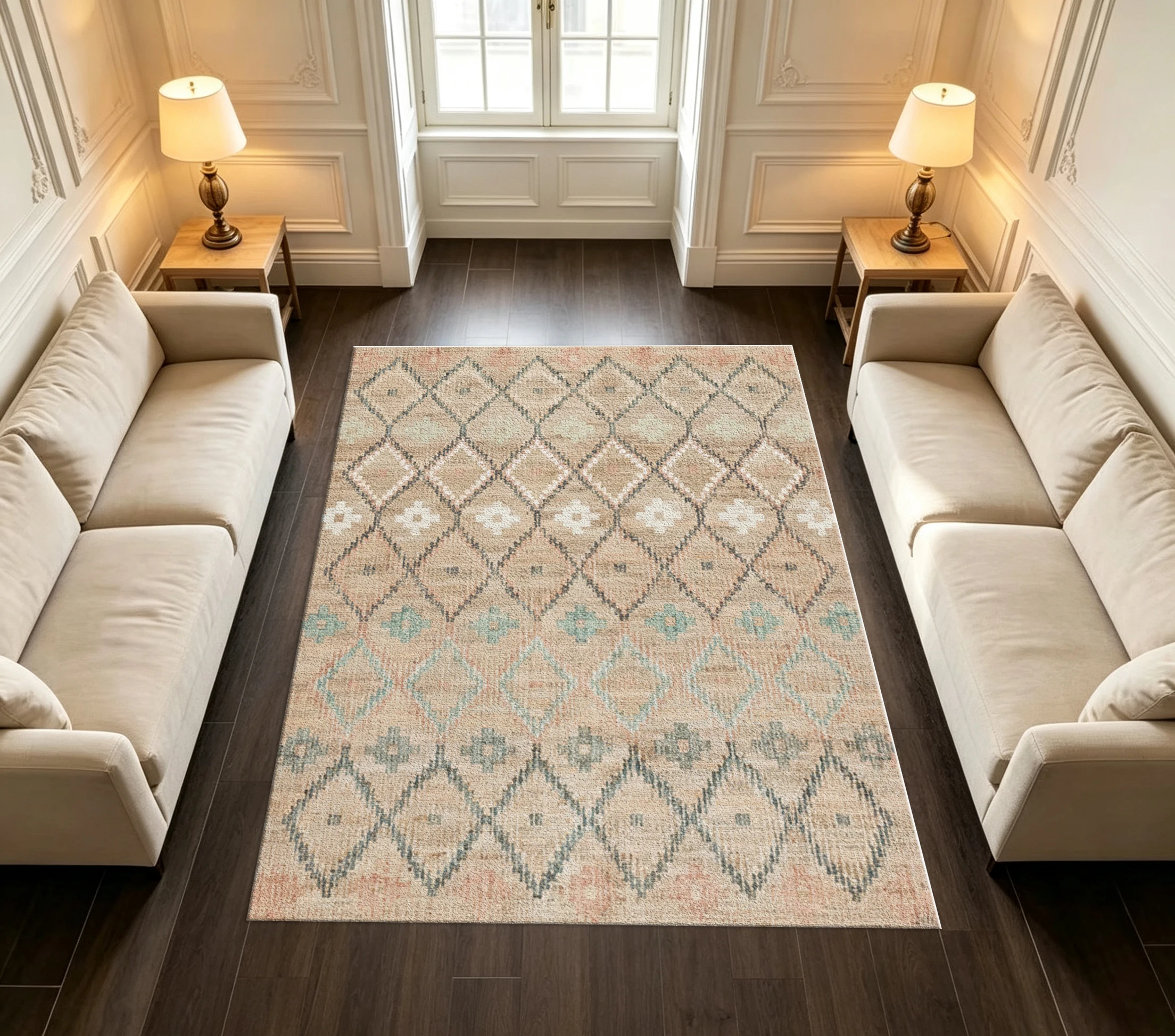 Boho Geometric Diamond Pattern Area Rug Carpet Flooring Vintage Style Floor Rug for Living Space Home Decoration
