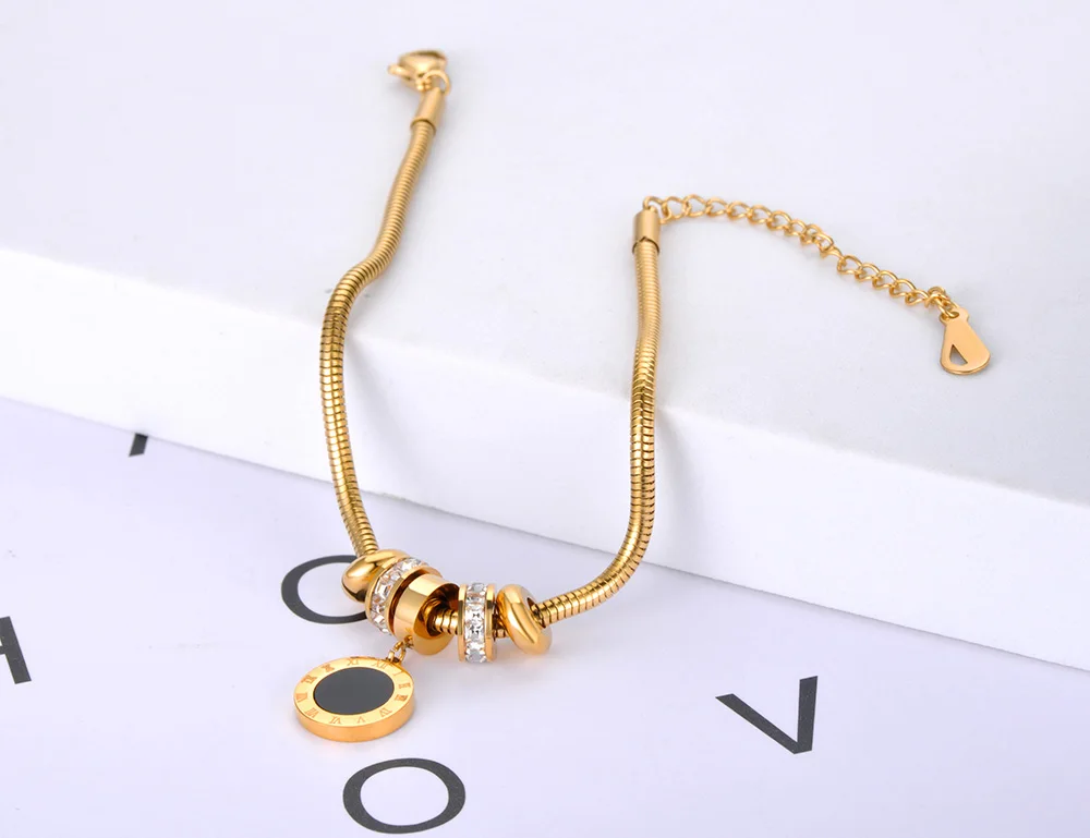 Lokaer Trendy Edelstahl Zirkonia Charme Armbänder Für Frauen Mädchen Böhmen Römische Ziffer Kette Link Armband B21067