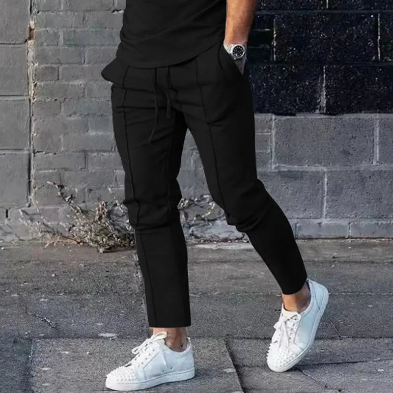 Spring Autumn New Casual Man Pants Fashion Motion Comfortable All-match Running Trousers Elastic Pockets Drawstring Pencil Pants