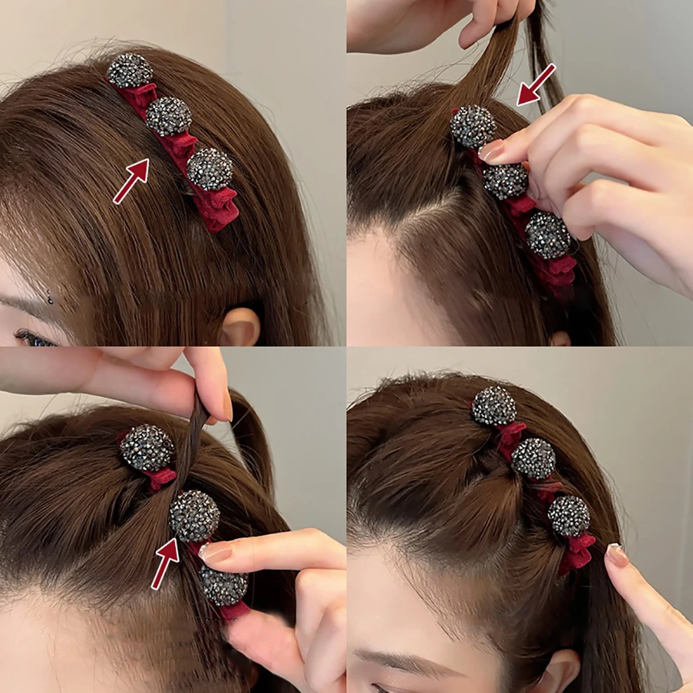 Molans Fashion Round Rhinestone Braided Flocking Hairpin Hair Hoop Broken Hair Clip Women Fixed Headband Lazy Hair Accessories