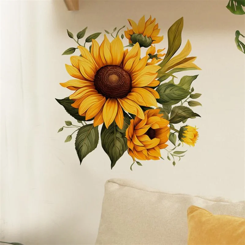 Colorful Sunflower Wall Stickers For Children's Bedroom Living Room Entrance Wall Decoration Self Adhesive 29*29CM