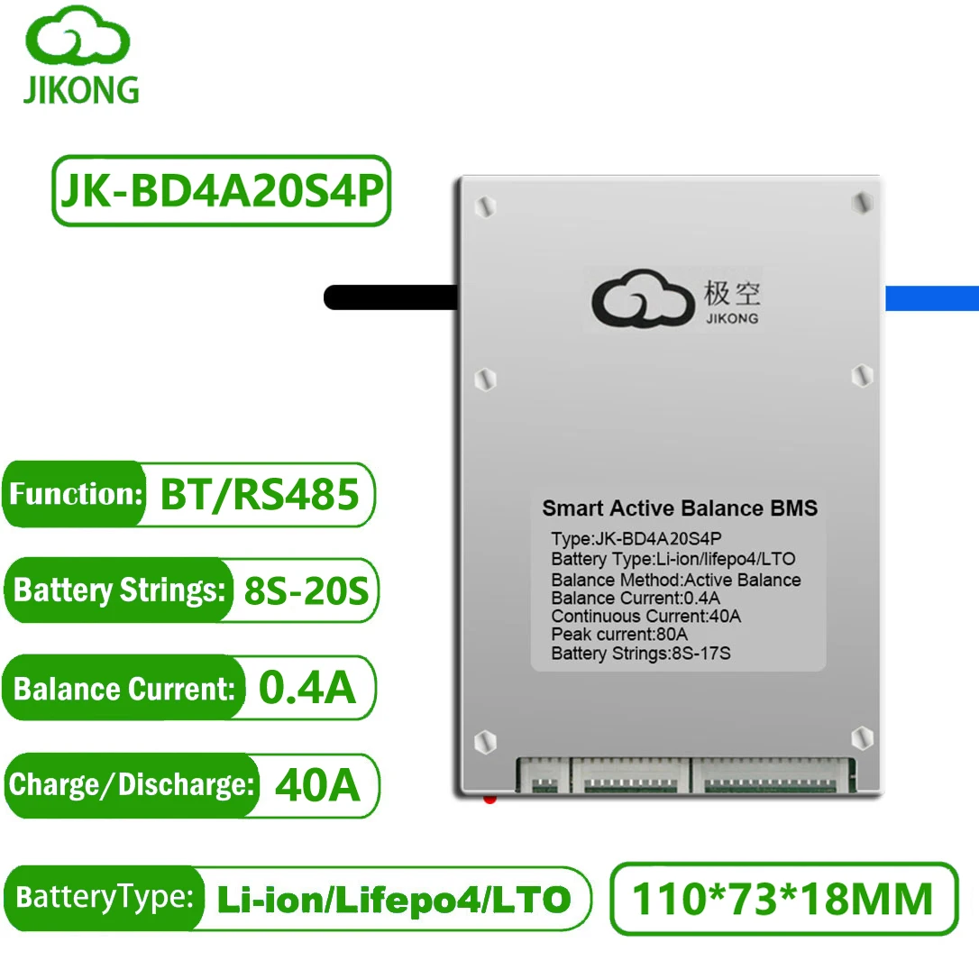 

Аккумуляторная батарея JK BMS 16S 48V Lifepo4 Ebike Smart 0.4A Active Balance 18650 4S 12V 6S 18V 8S 24V 12S 36V 17S 20S 24S 72V 40A Li-Ion LTO