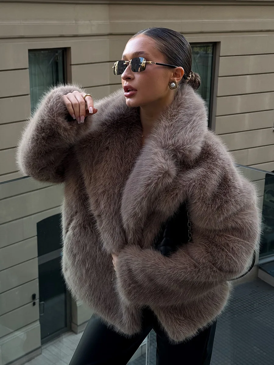 HDHOHR 2026 Winter Elegant Luxury Chic Thick Warm Soft Faux Fox Fur Coat Women  High Quality Fluffy Fur Jacket Oversized