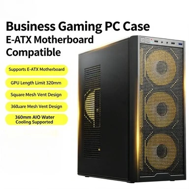 ATX Gaming PC Case, Mesh Air‑flow Front Panel, Tempered‑Glass Side Panel, Supports 360mm Water Cooling Desktop Computer Chassis