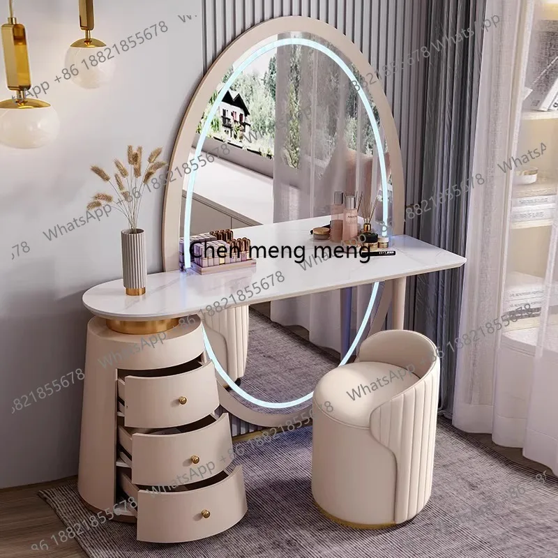 

Luxury European Dressing Table Storage Lighting Modern Mirror Dressing Table Seat Europa Postazione Makeup