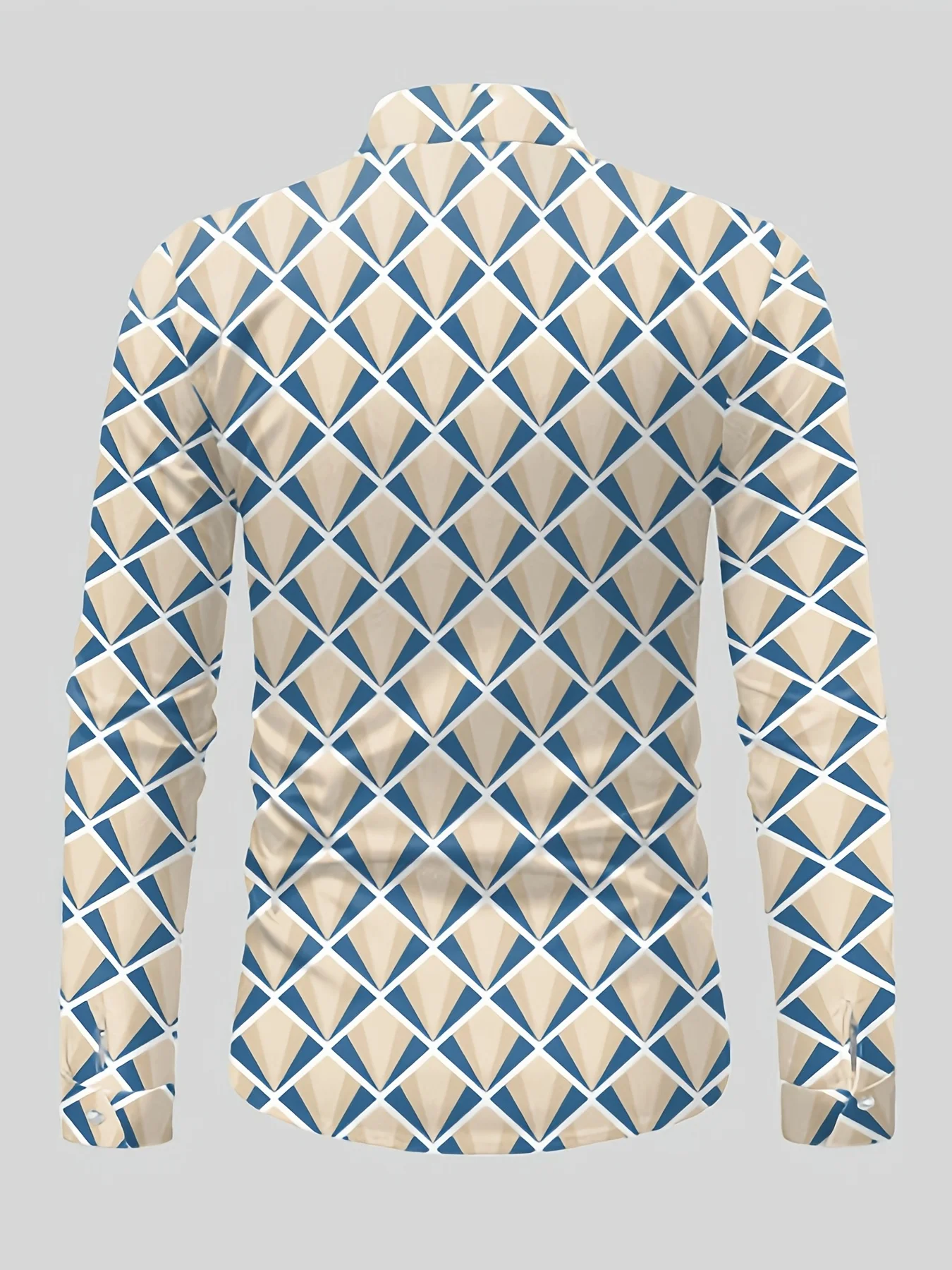 Men's Shirt Long Sleeve Retro Diamond Geometric Print Turn‑Down Collar Button Front Loose Casual Autumn Holiday Top Men Clothes
