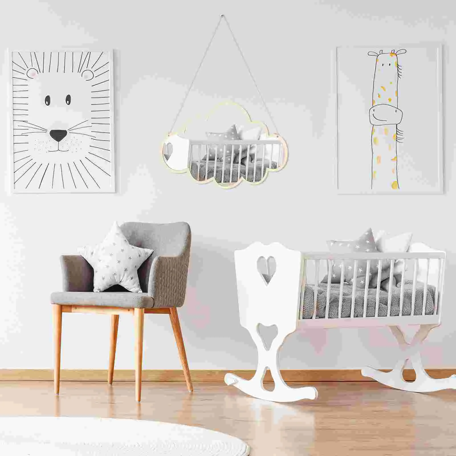 Espejo acrílico de madera para niños, irrompible, inastillable, seguro, pegatina para niños pequeños, adhesivo para pared, dormitorio, sala de estar, entrada, forma de nube