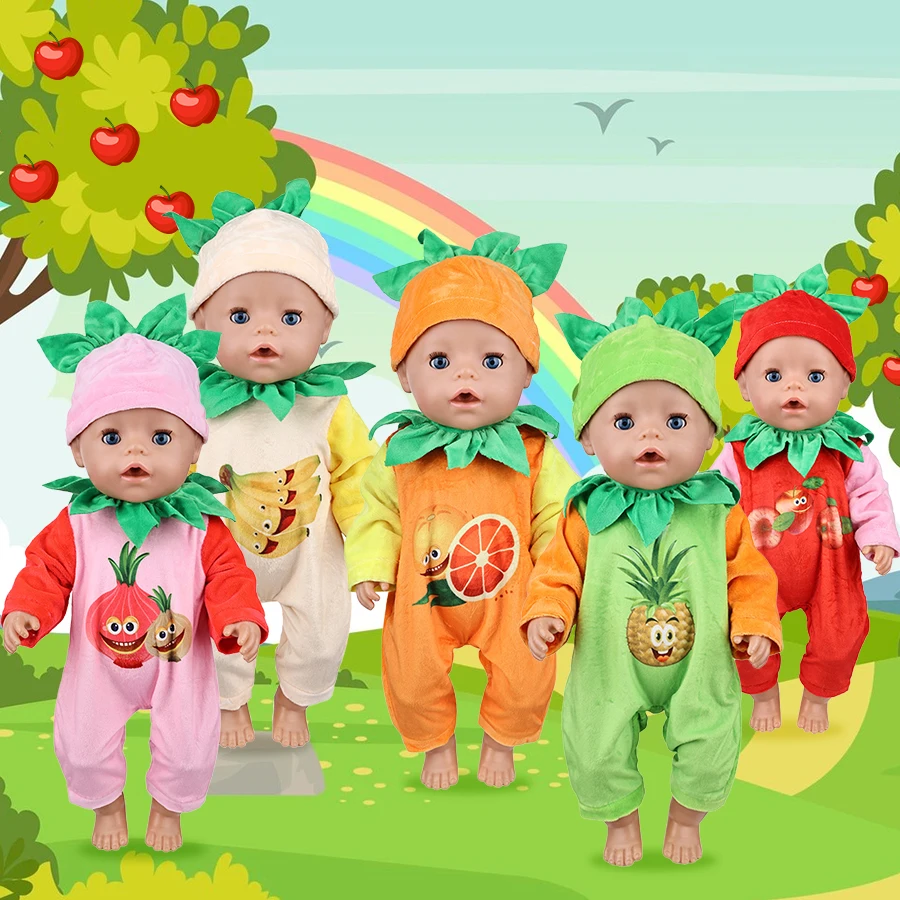 Doll Clothes 18Inch&45Cm Fruit Series Set Romper Clothes Handmade Sweater American Doll Reborn Baby Clothes Accessories Gifts