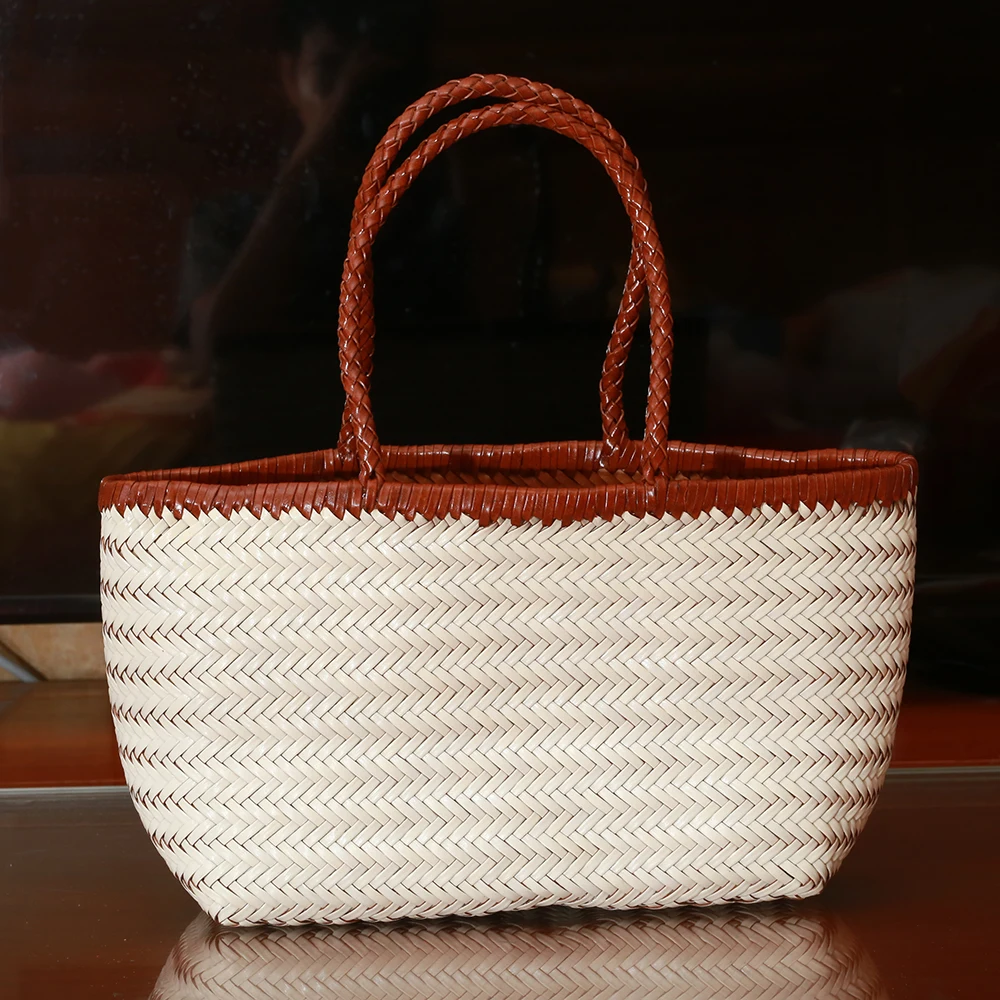 Handbags Women's Genuine Leather Shoulder Bag Weaving Casual Shopping Bag Vintage Big Tote Purse Cowhide Cross Hand Bags Lady image 3
