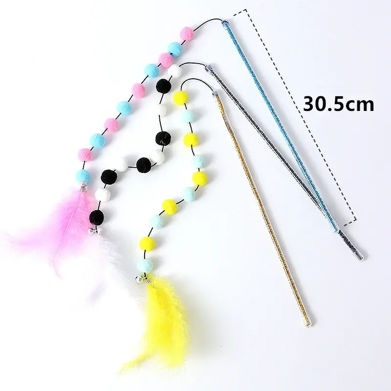 Funny Kitten Cat Teaser Interactive Toy Rod with Bell and Feather Toys for Cats Teaser Interactive Toy Rod Pet Cats Toys Stick