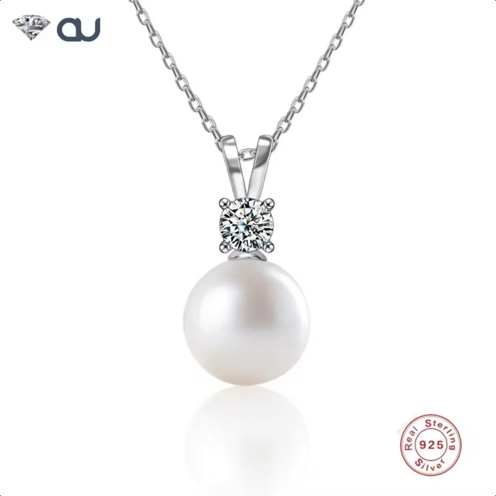 

Moissanite Pendant Necklace S925 Sterling Silver Natural Pearl 0.5/1 Carat Real for Women Wedding Fine Jewelry with Certificate