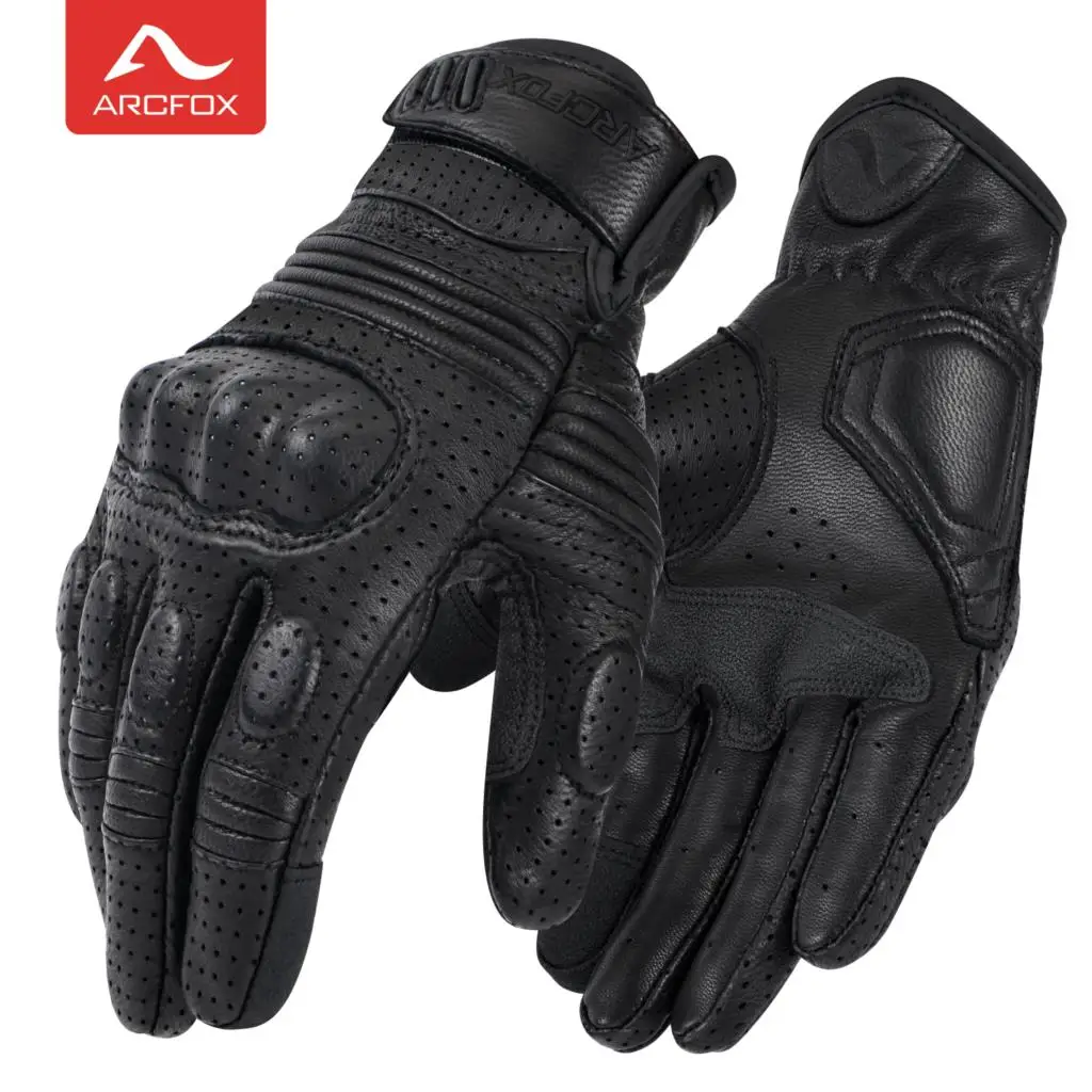 

ARCFOX Vintage Leather Gloves Motorcycle Men Women Protective Cycling Guantes Moto Gloves Touchscreen Perforate Motorcross ATV