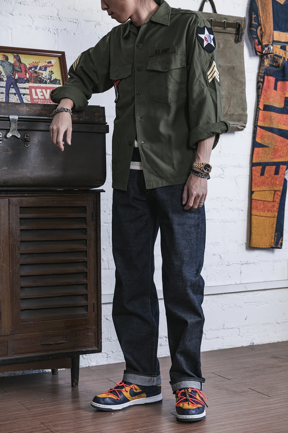 

2025 НЕ АКЦИЯ OG-107 Вьетнамская война, рубашка с длинным рукавом, хлопковая атласная верхняя рубашка в стиле милитари