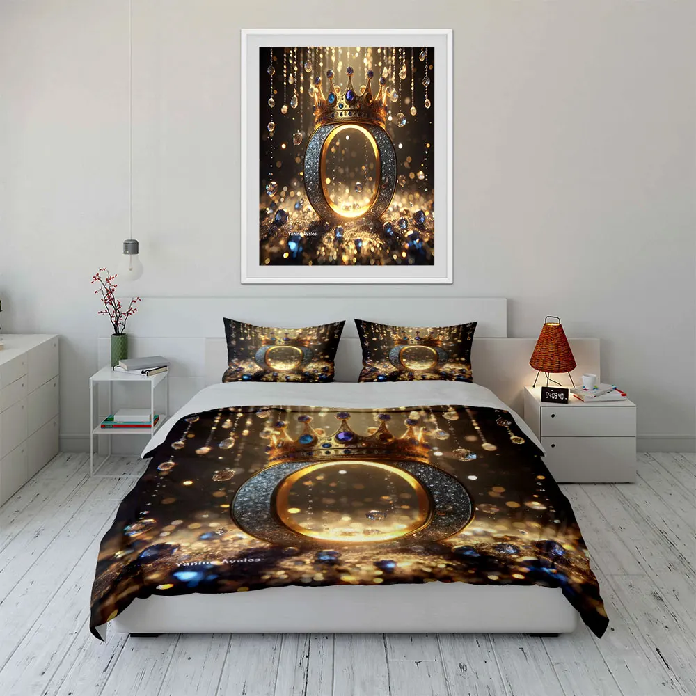 

"Elegant Crown Decor Set" Bedding Set with 1 Duvet Cover 2 Pillowcases Single Double King Queen, Gift