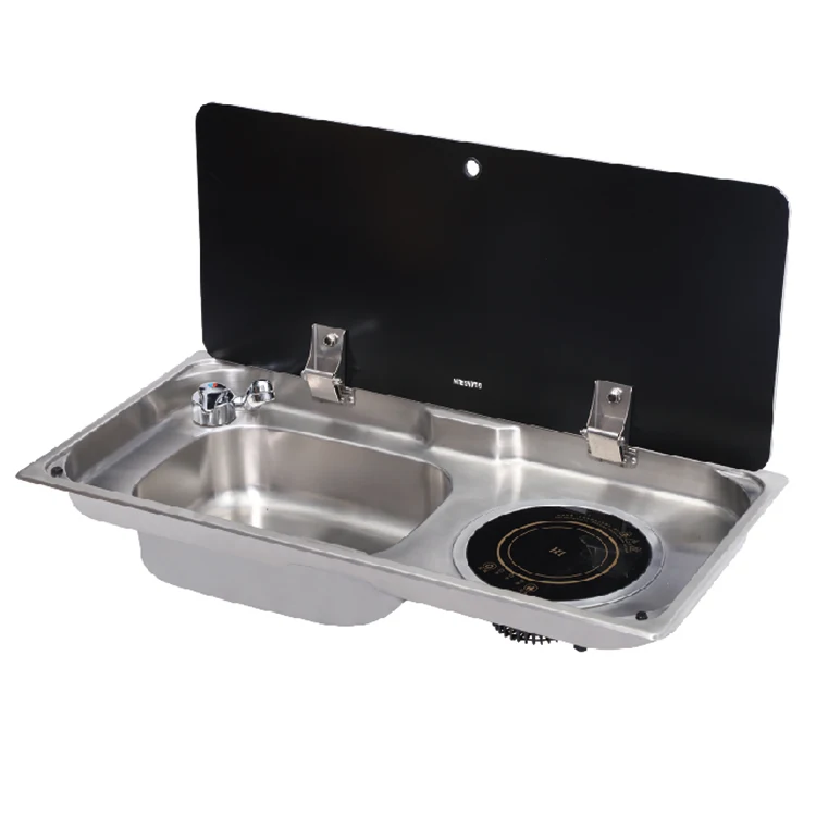Black And Silver RV Induction Cooker Tempered Glass Cover Caravan Stove Stainless Steel Trailer Motorhome Camper Stove