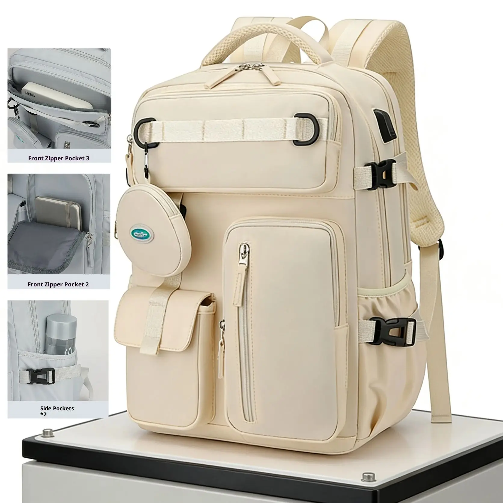 Waterproof backpack with multiple pockets, suitable for outdoor travel, 15.6-inch laptop backpack