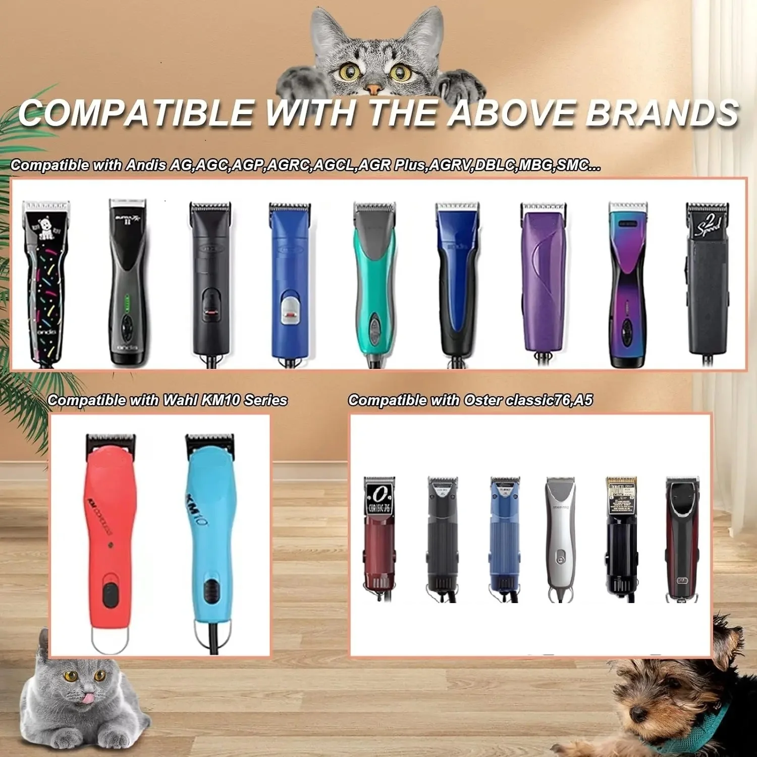 Detachable Pet Dog Cat Grooming Clipper Ceramic Blade Compatible with Most Andis，Oster A5，Wahl KM10 Series Animals Clippers