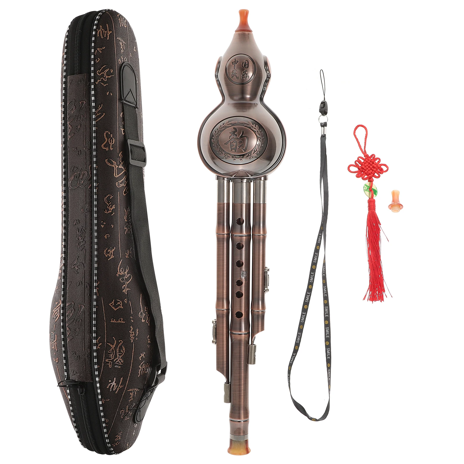 

1 set Gourd Silk Flute Chinese Traditional Musical Instrument Durable PP Wind Pipe for Beginner Elegant Design Yunnan Ethnic