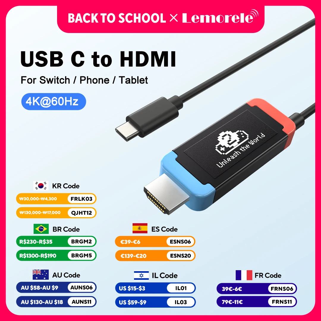 Adaptador USB-C para HDMI Lemorele 2m 4k 60Hz, Cabo de Conversão Portátil USB Tipo C para HDMI, Entrada PD 100W para Switch, Steam Deck, TV