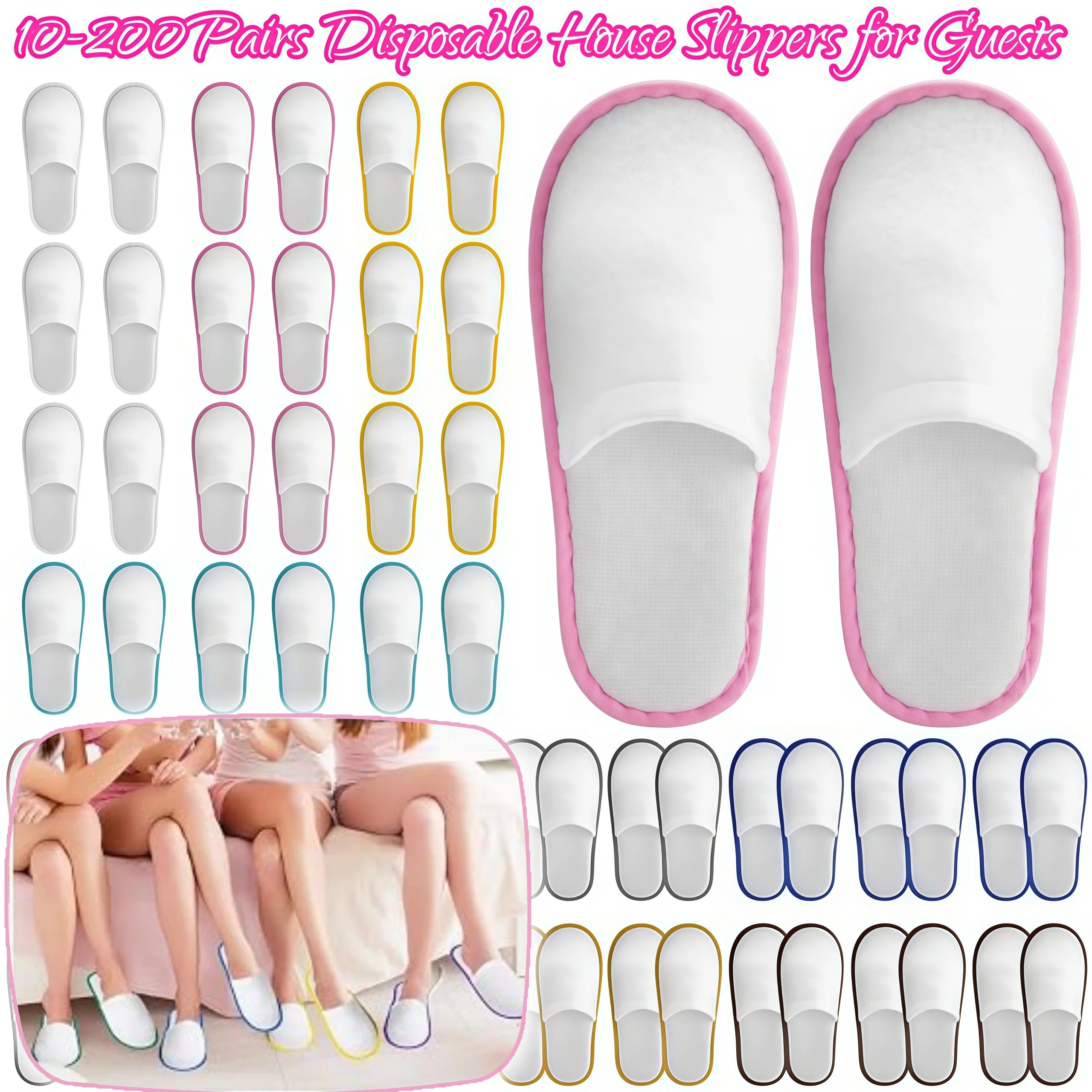 

Disposable House Slippers for Guests, Bulk House Slipper Color Non Slip Pack for Hotel Spa Wedding Travel Party Shoeless Home