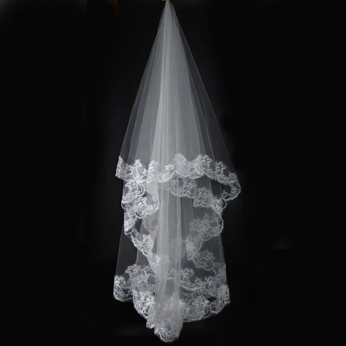 Velo de Novia de Una Capa de 1.5m de Largo, con Bordado Blanco y Decoración de Encaje, Elegante Mantilla, Accesorio para Vestido de Novia, para Ceremonia o Fiesta