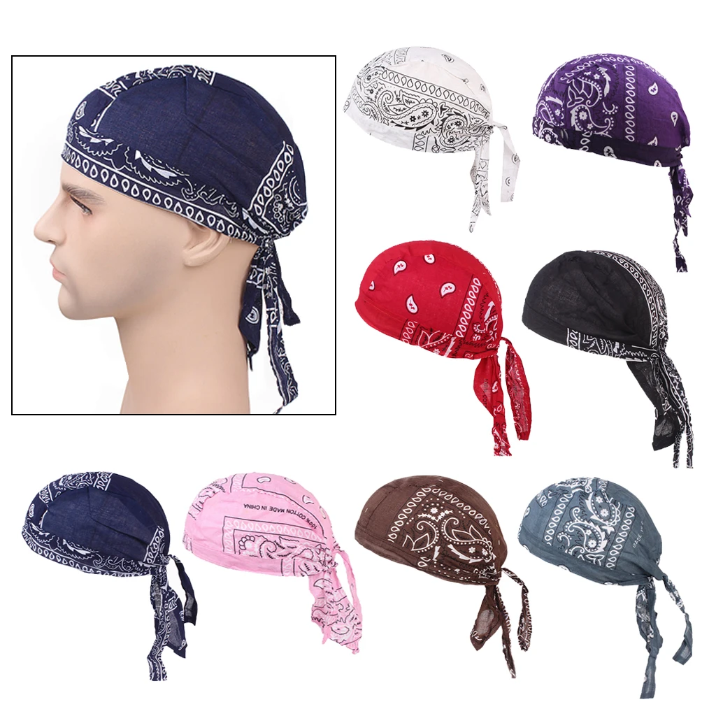 Unisex Women Men Bandana Hat Cotton Unisex Durag Print Cap Breathable Chemo Turban Fashion Headwrap Headwear Pirate Head Scarf