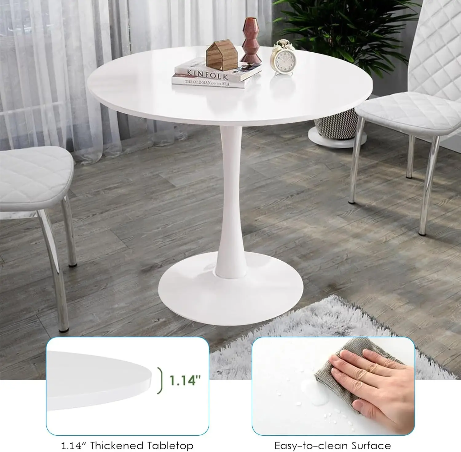 Small Tulip Table, 31.5 Inch Round Dining Table For 2-4 Person With Pedestal Base For Kitchen, Round Bistro Table, Mid Century