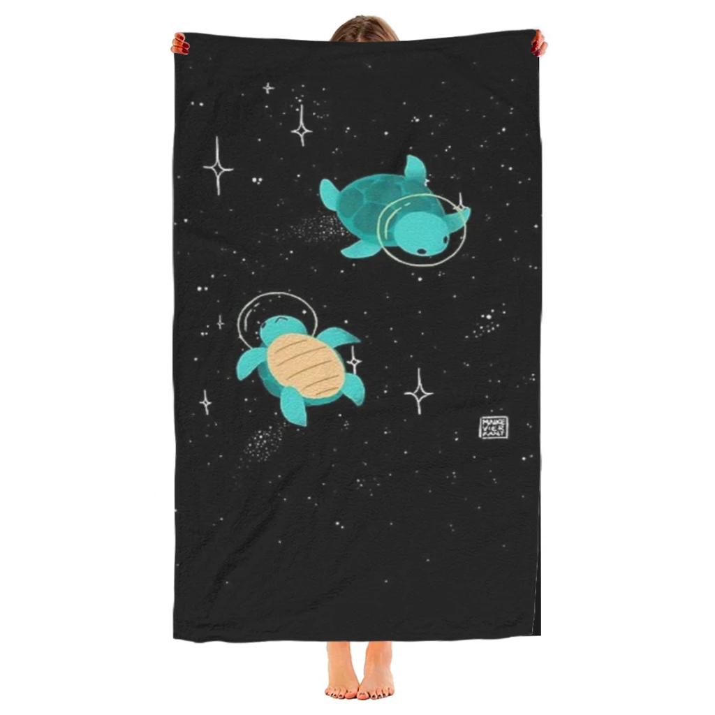 Microfiber Beach Towel Space Turtles Print Quick Dry Sandless Beach Blanket Soft Comfortable for Men Women Camping Pool Towel