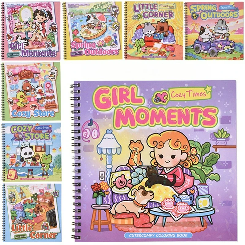 

Coil Coloring Book for Kids Puzzle Decompression Drawing Cute Super Self Healing Graffiti Art Enlightenment Hardcover Brochure