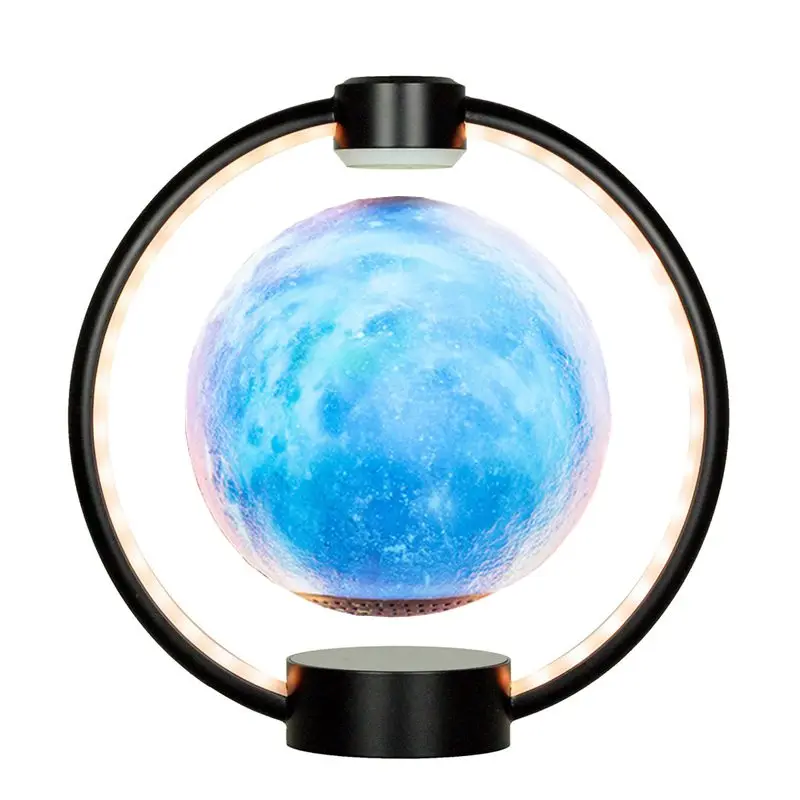 

Hot sell Magnetic Levitation Wireless Speaker with Ambient Glow Night Lights Black Moon-Smart Home LED Ornament for Desktop