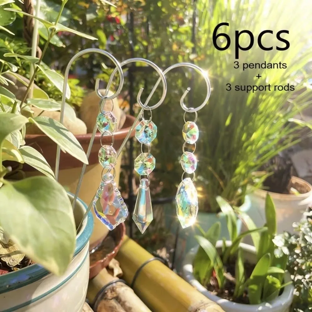 Colorful Crystal Prisms Suncatchers Handmade Metal Stake with Hook Rainbow Maker Exquisite Reflective Hanging Wind Chime