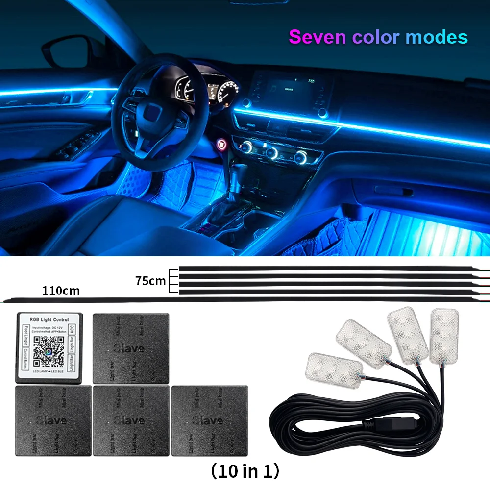 Oprah 18 in 1 Zweizonen-Symphonie LED Auto Umgebungs licht Regenbogen Neon RGB Acryl streifen Innendekoration Streamer Atmosphäre Lampe 12V 8